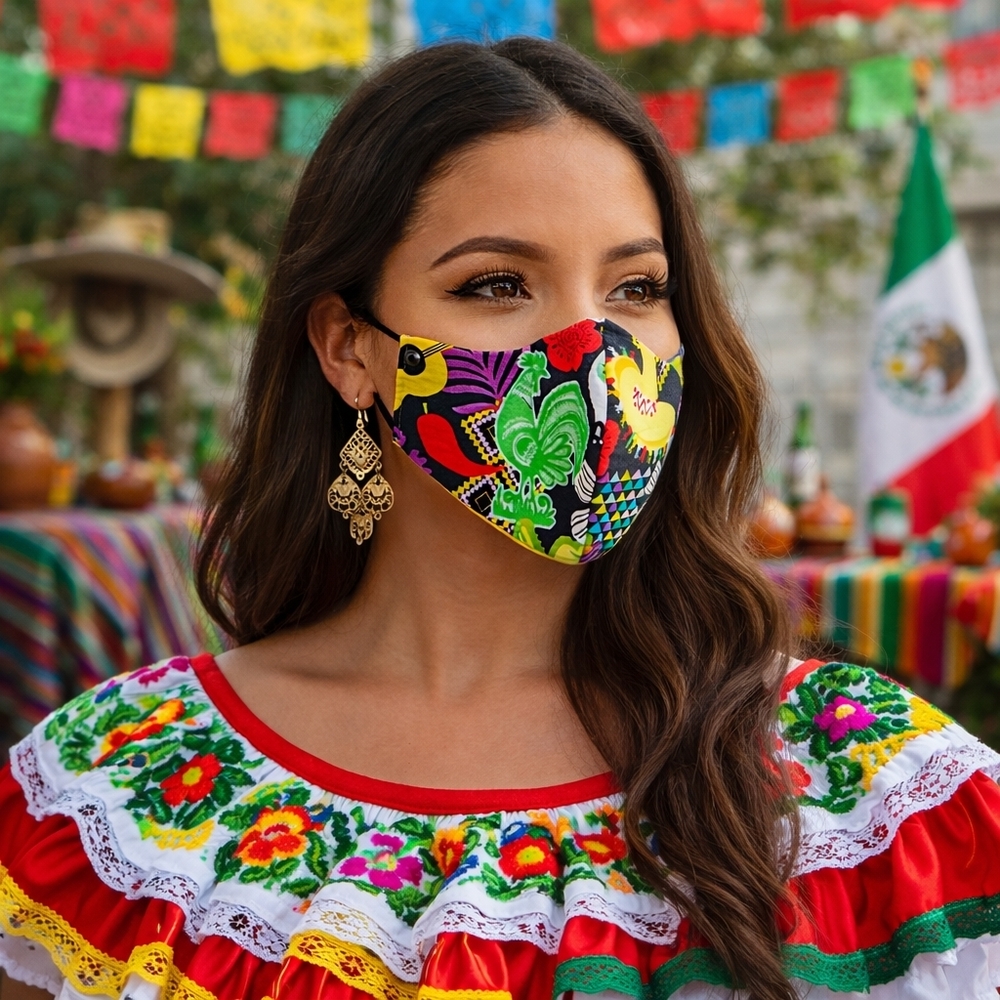 Mexican Party Fiesta Rooster Sombrero Handmade Reversible Unisex Face Mask